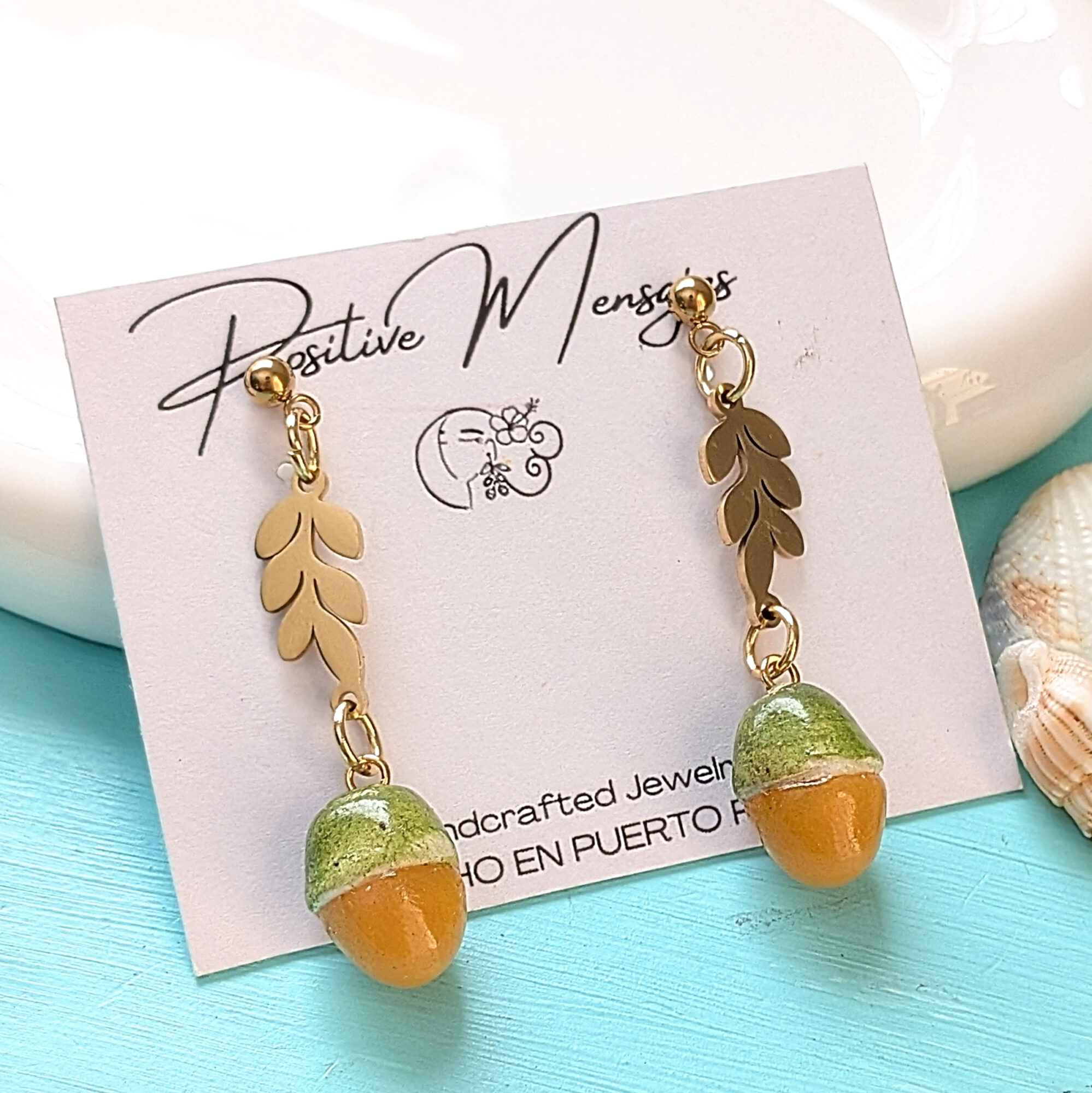 Quenepa Fruit Golden Leaf Earrings - Image 5