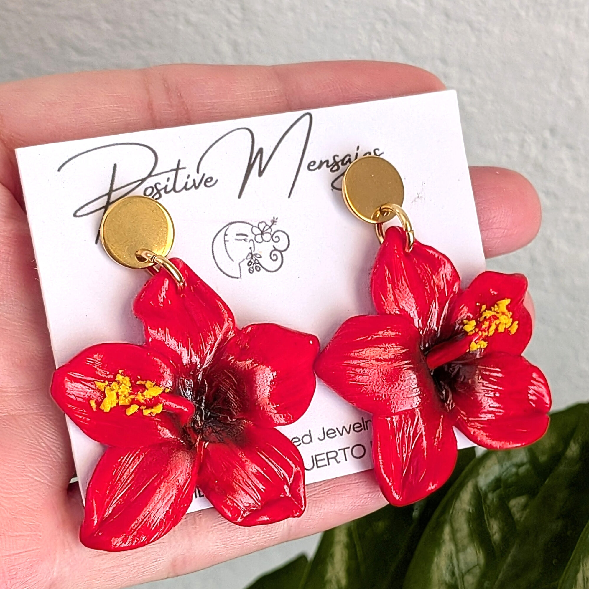 Puerto Rico Mini Red Hibiscus Flower Earrings - Image 5