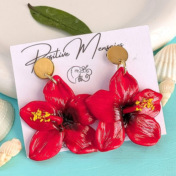 Puerto Rico Mini Red Hibiscus Flower Earrings