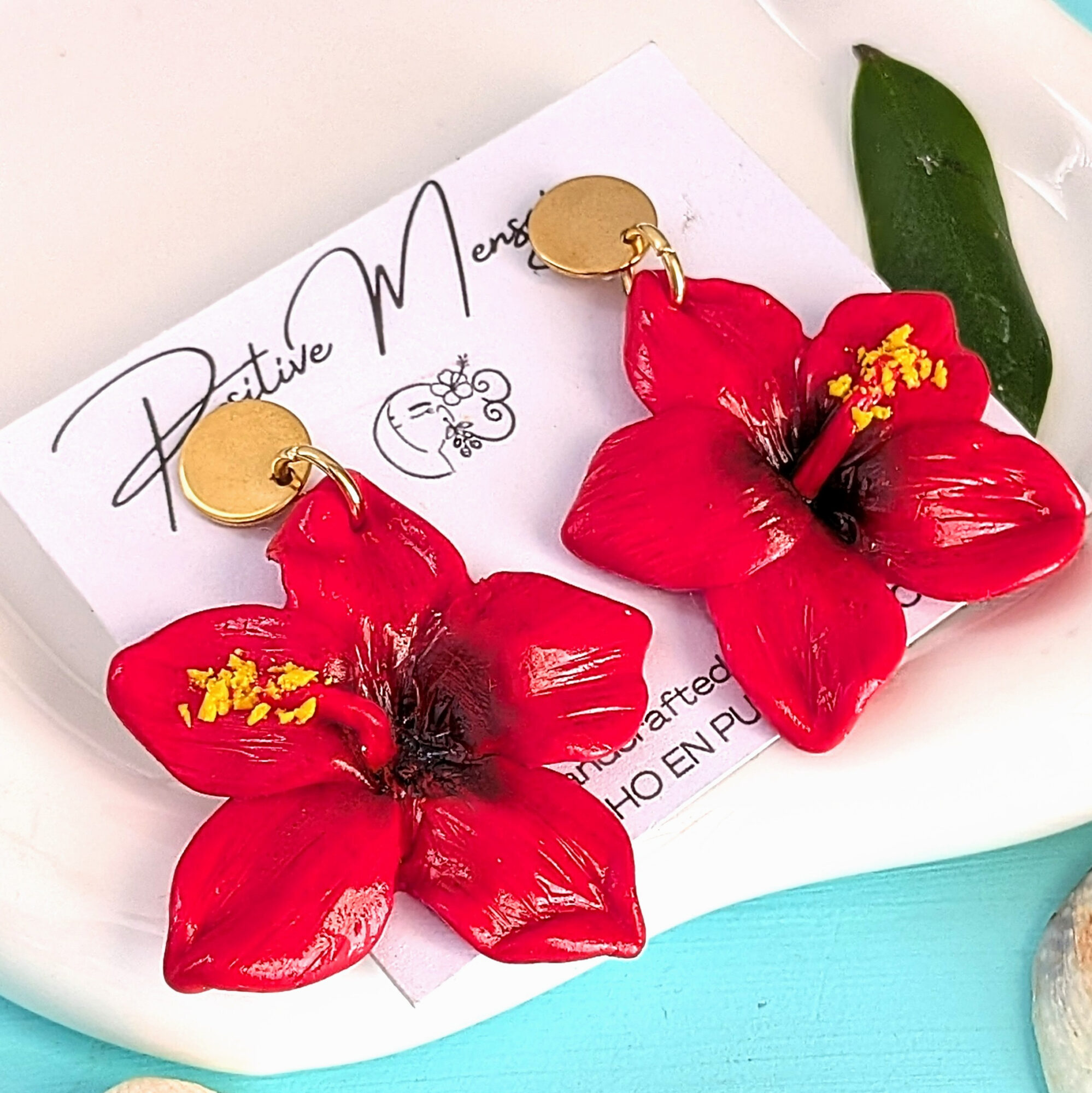 Puerto Rico Mini Red Hibiscus Flower Earrings - Image 2