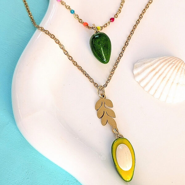 Avocado Double Layered Bead and Chain Necklace