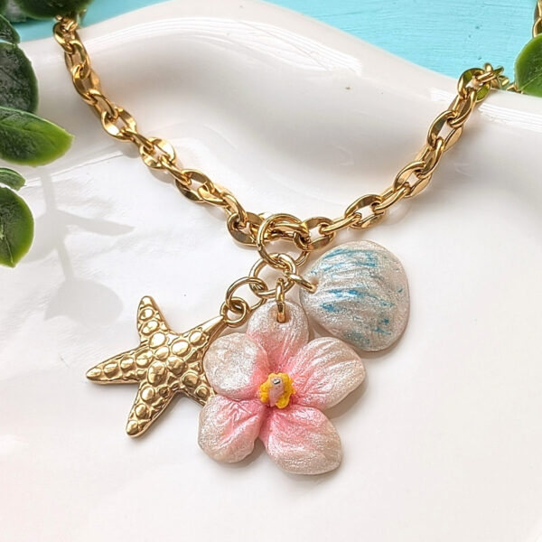 Puerto Rico Beach Inspired Flower Shell and Starfish Necklace