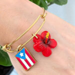Puerto Rico Flor De Maga and Flag Charm Bracelet