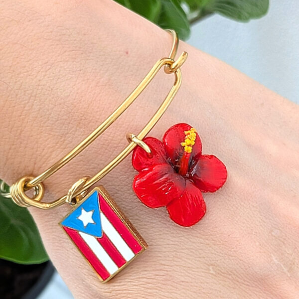 Puerto Rico Flor De Maga and Flag Charm Bracelet