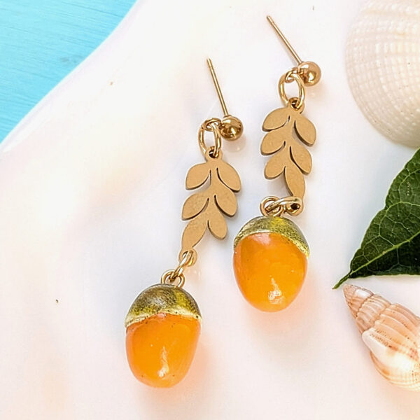 Quenepa Fruit Golden Leaf Earrings
