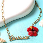 Boricua Rolo Chain Necklace with Flor de Maga Flower