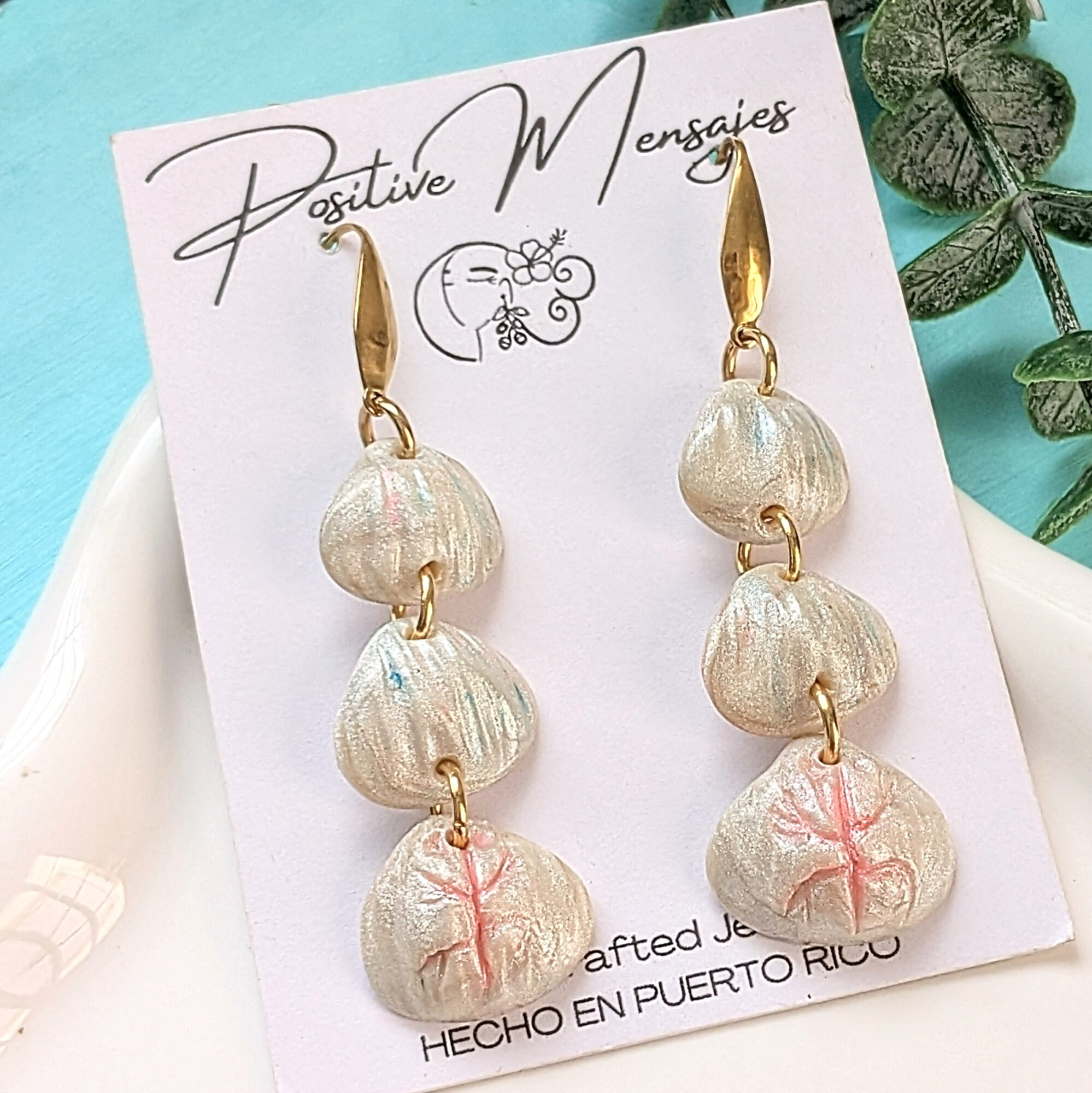 Taíno Inspired Sea Shell Earrings with Hand Carved Symbol
