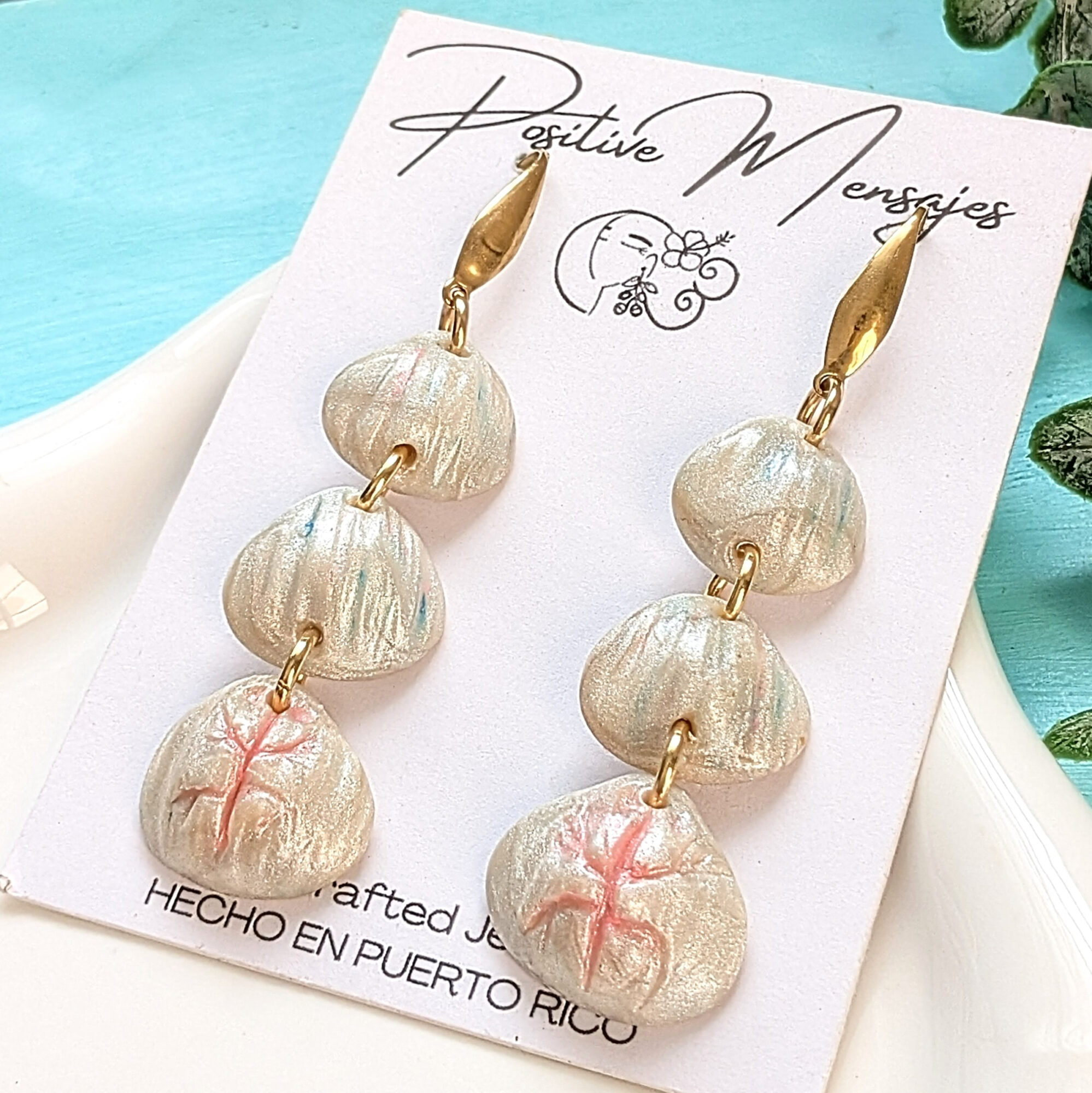 Taíno Inspired Sea Shell Earrings with Hand Carved Symbol - Image 3