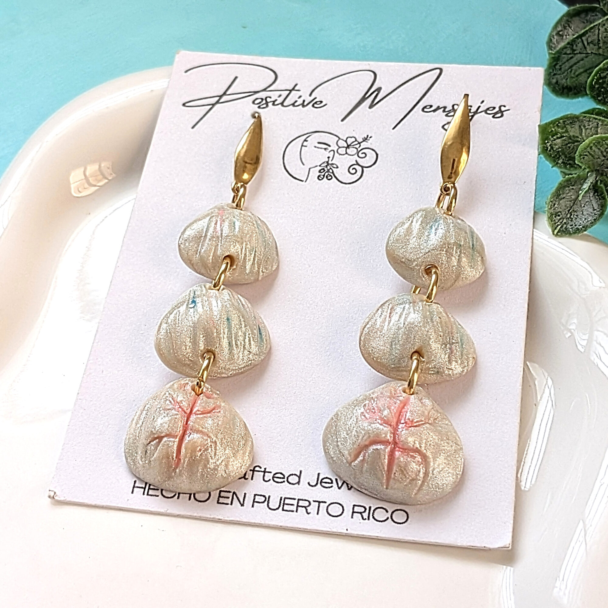 Taíno Inspired Sea Shell Earrings with Hand Carved Symbol - Image 2