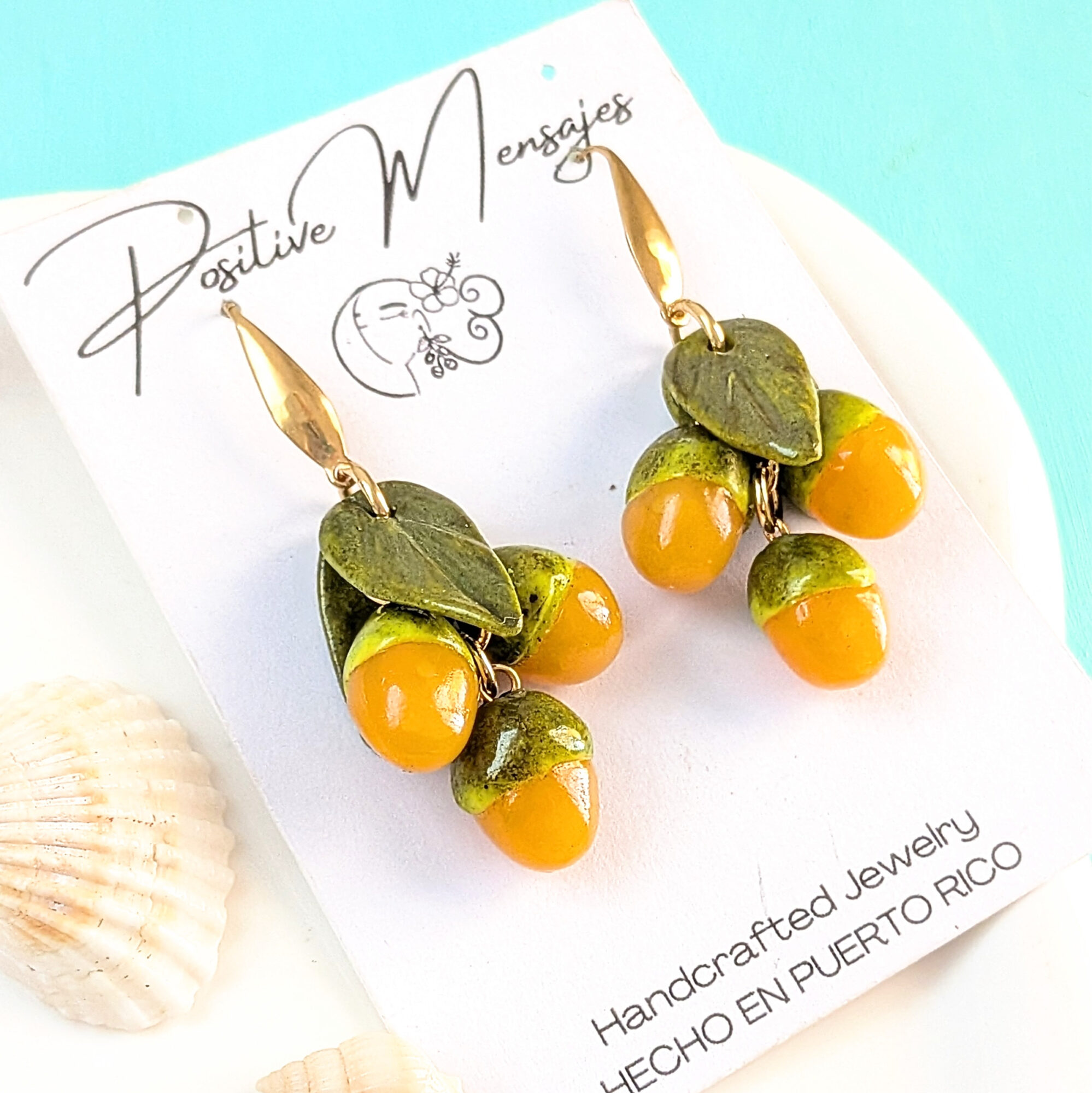 Quenepa Fruit With Leaves Earrings - Image 2