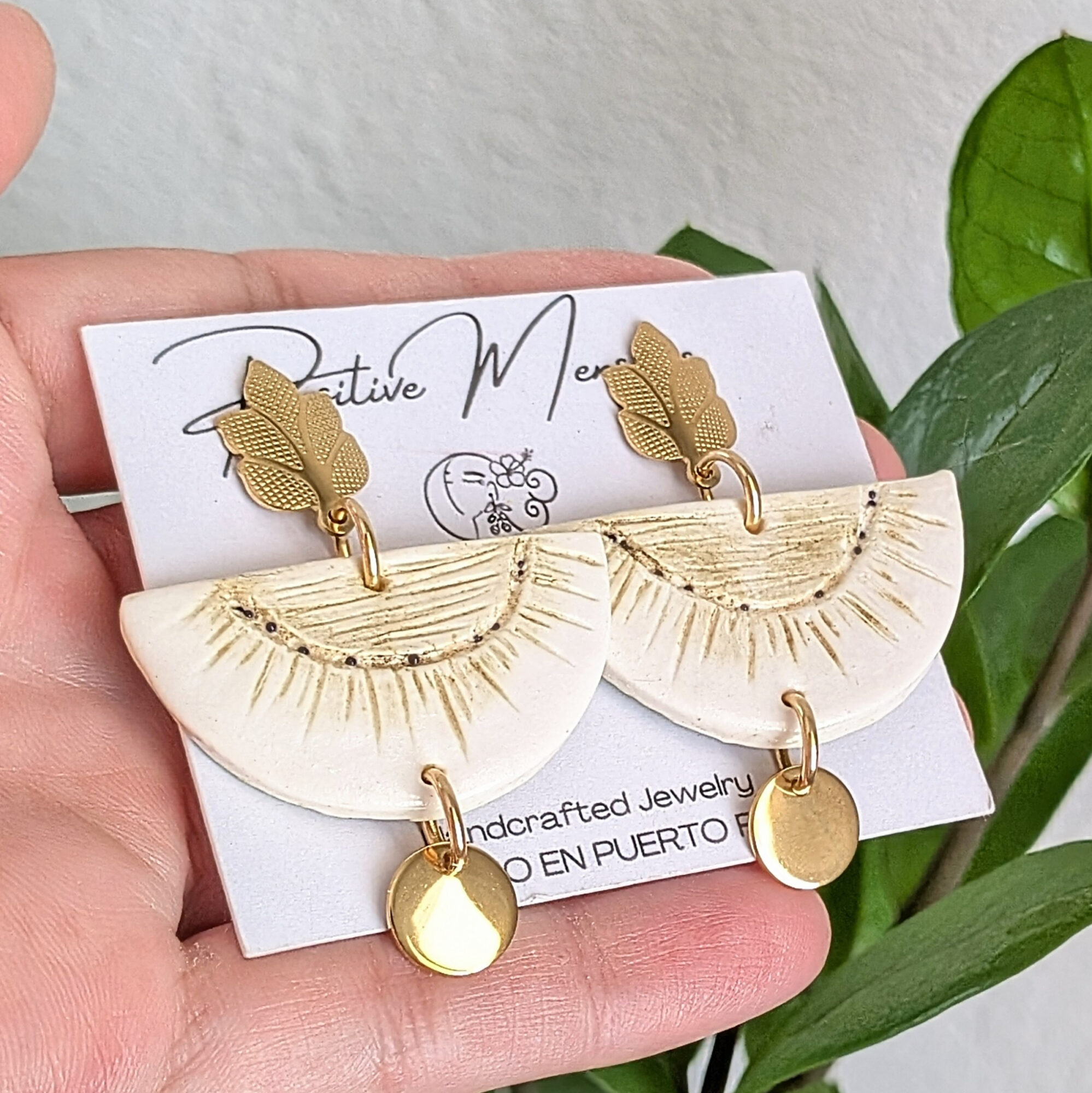 Half Pana Statement Earrings with Tree Post and Pendant - Image 2