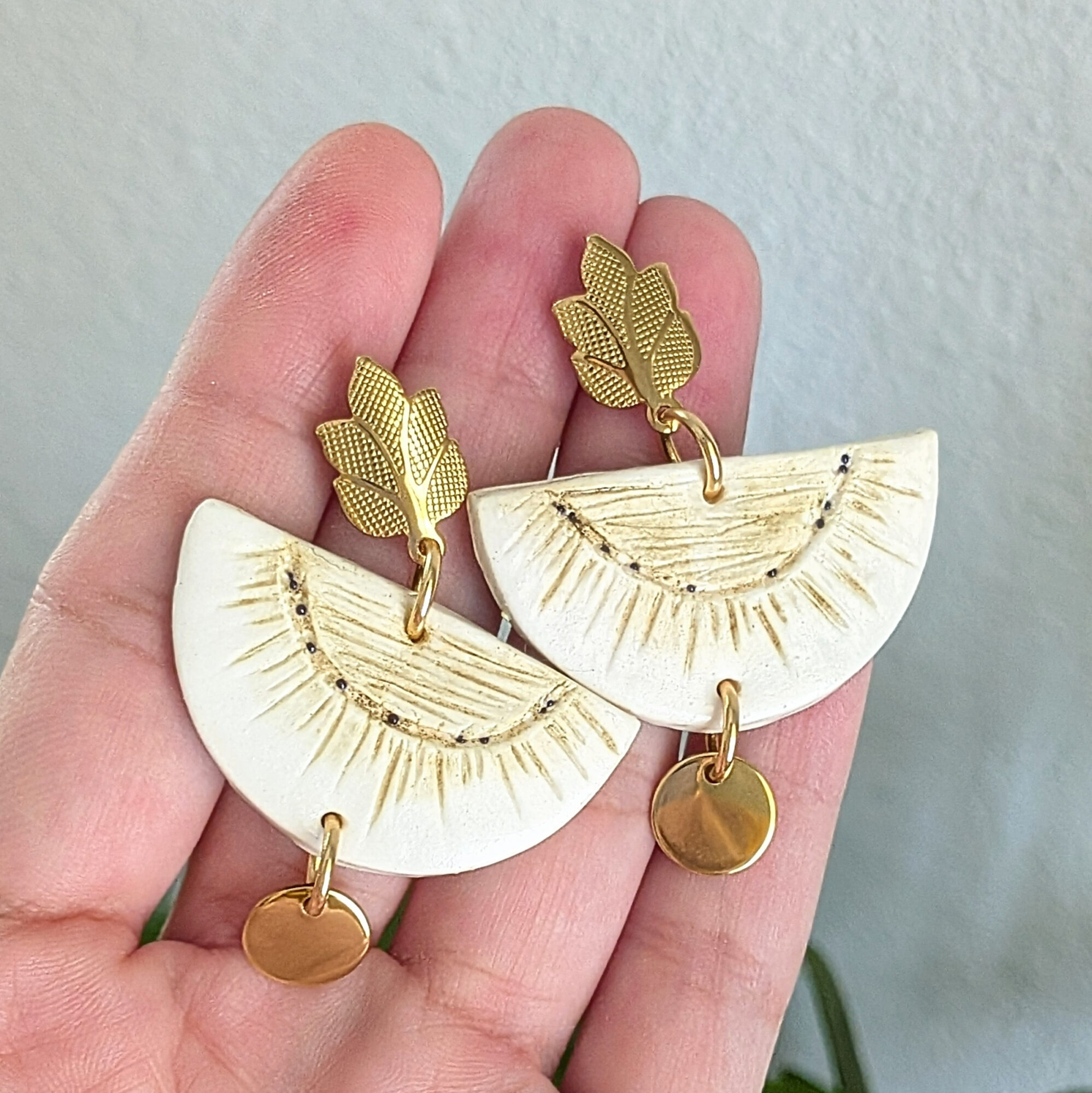 Half Pana Statement Earrings with Tree Post and Pendant - Image 4