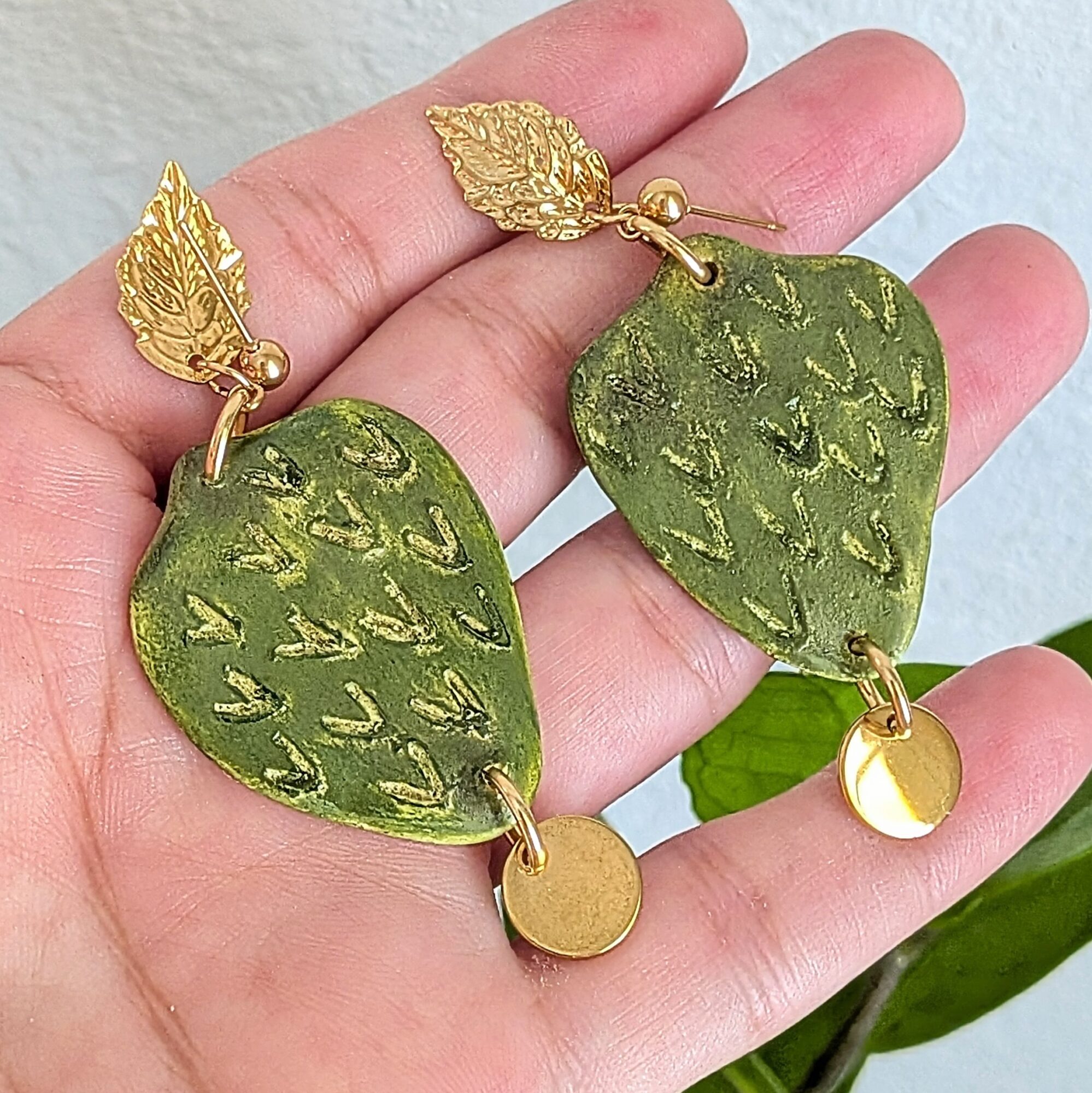 Double Sided Guanabana Fruit Earrings With Leaf and Pendant - Image 2