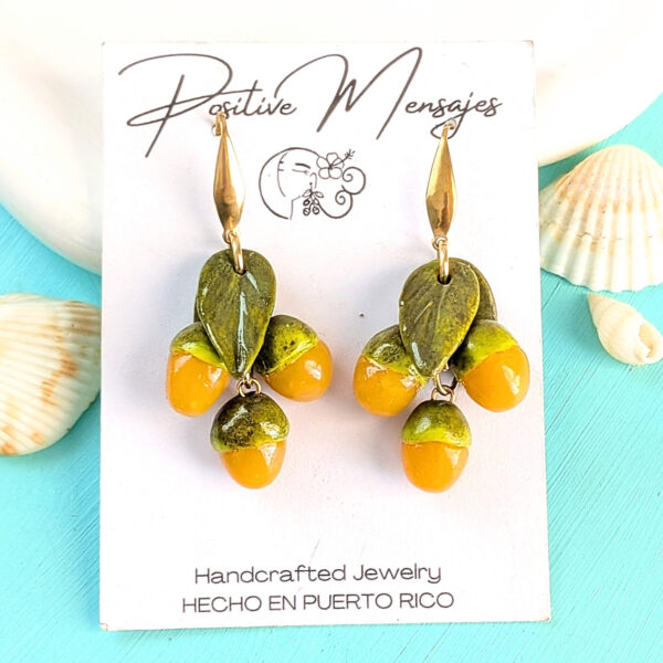 Quenepa Fruit With Leaves Earrings