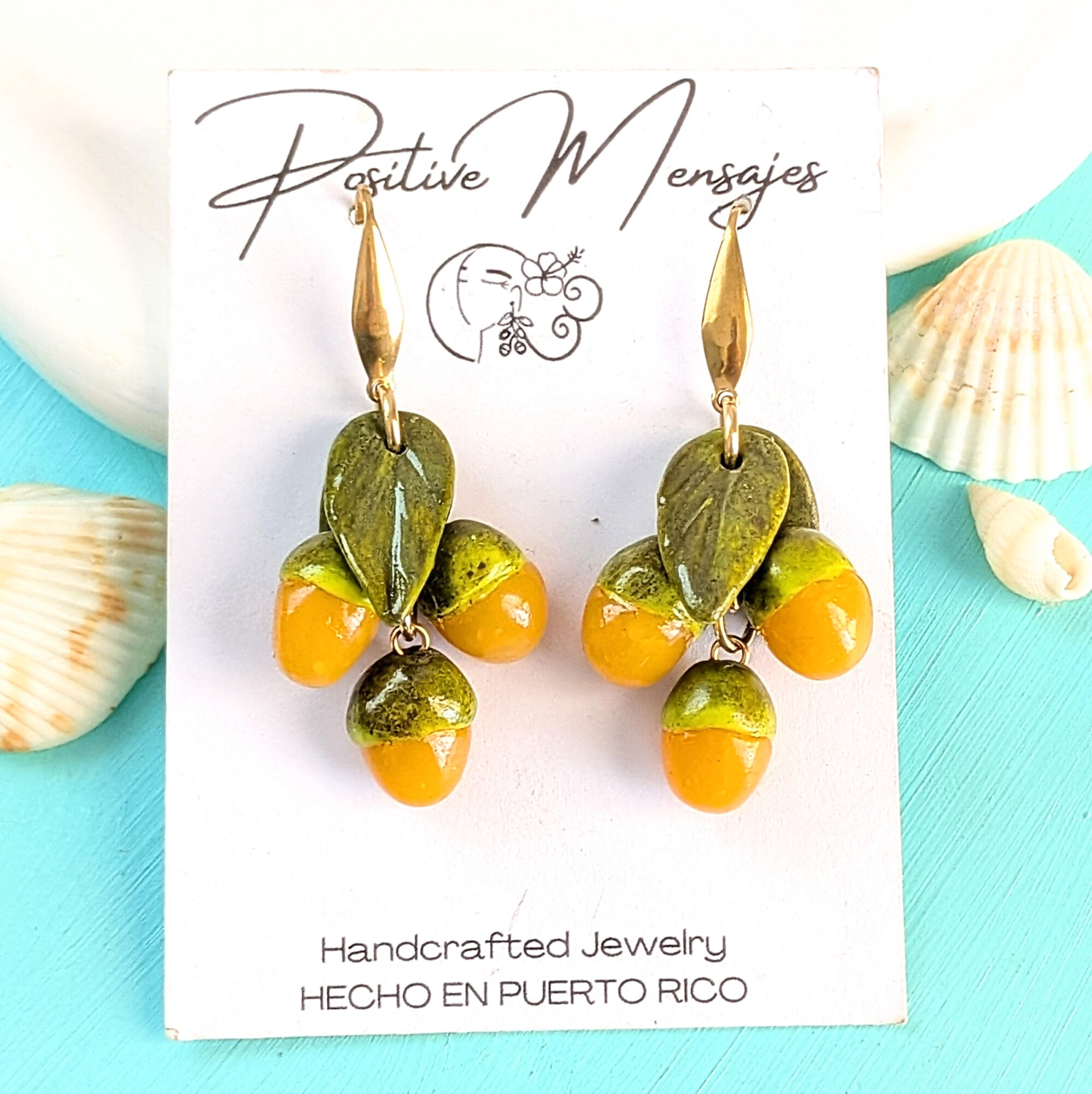 Quenepa Fruit With Leaves Earrings