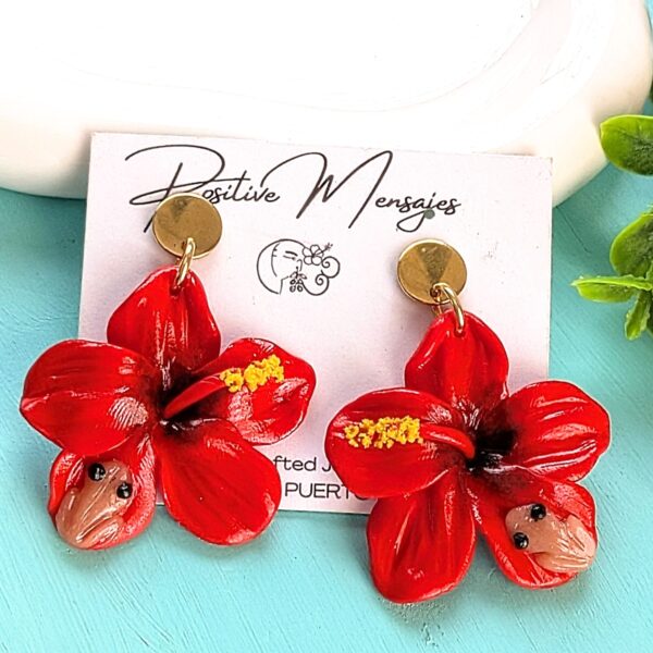 Flor De Maga Earrings with a Touch of the Puerto Rican Frog