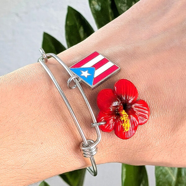 Puerto Rico Flag & Flor De Maga Stainless Steel Bracelet