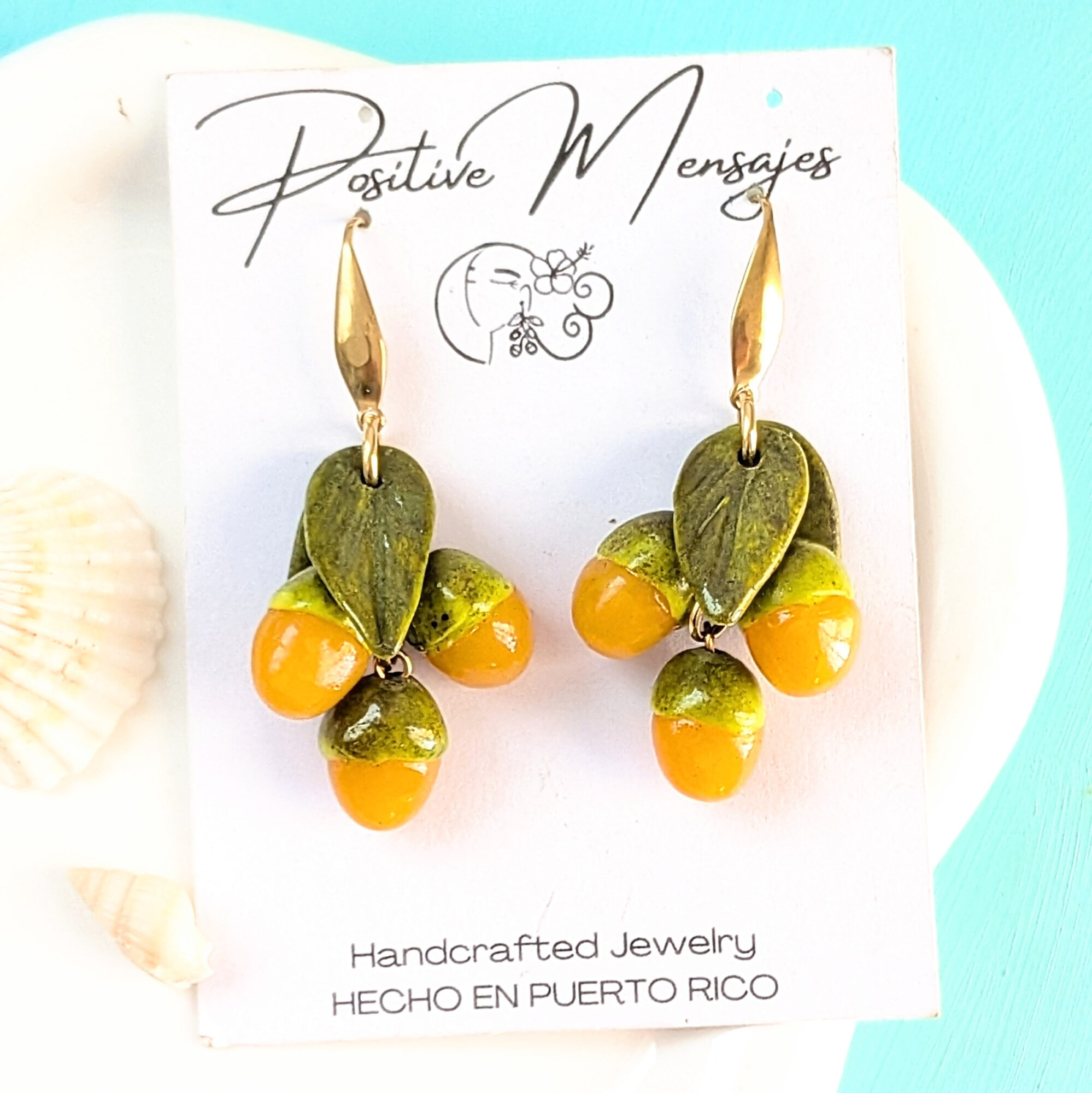 Quenepa Fruit With Leaves Earrings - Image 3