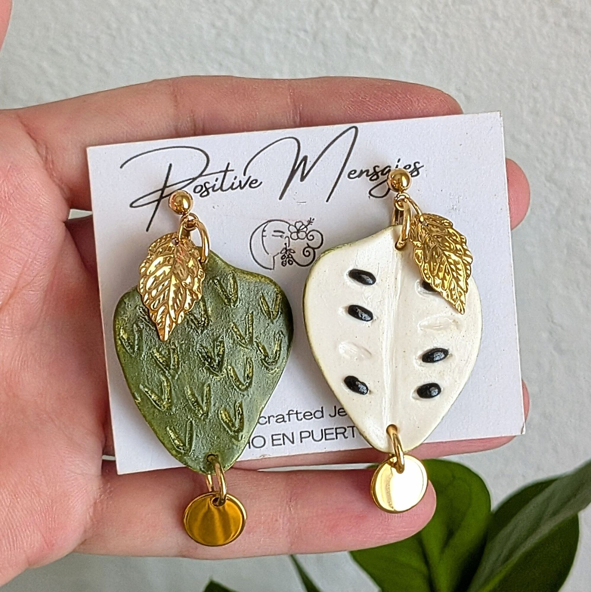 Double Sided Guanabana Fruit Earrings With Leaf and Pendant