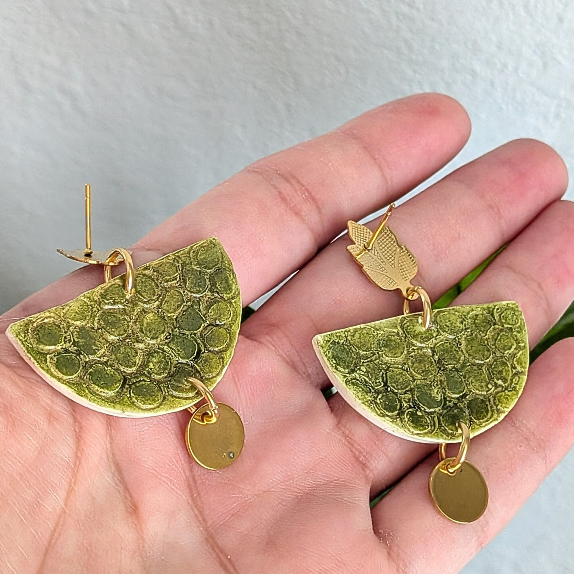 Half Pana Statement Earrings with Tree Post and Pendant - Image 3