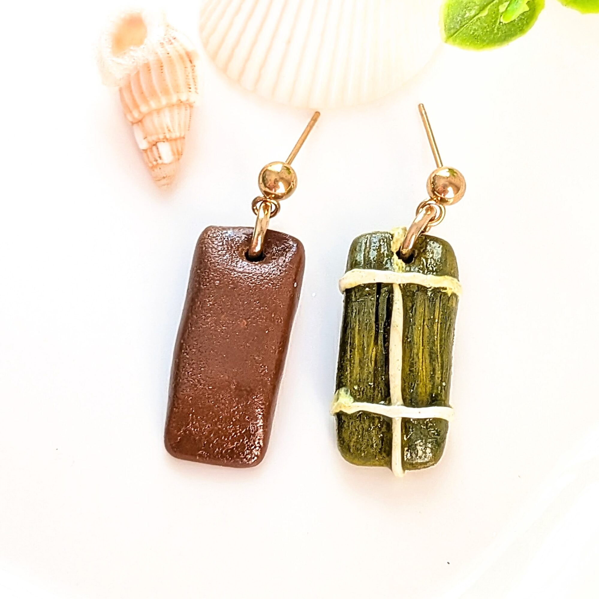 Puerto Rican Pasteles Earrings: Wrapped and Unwrapped