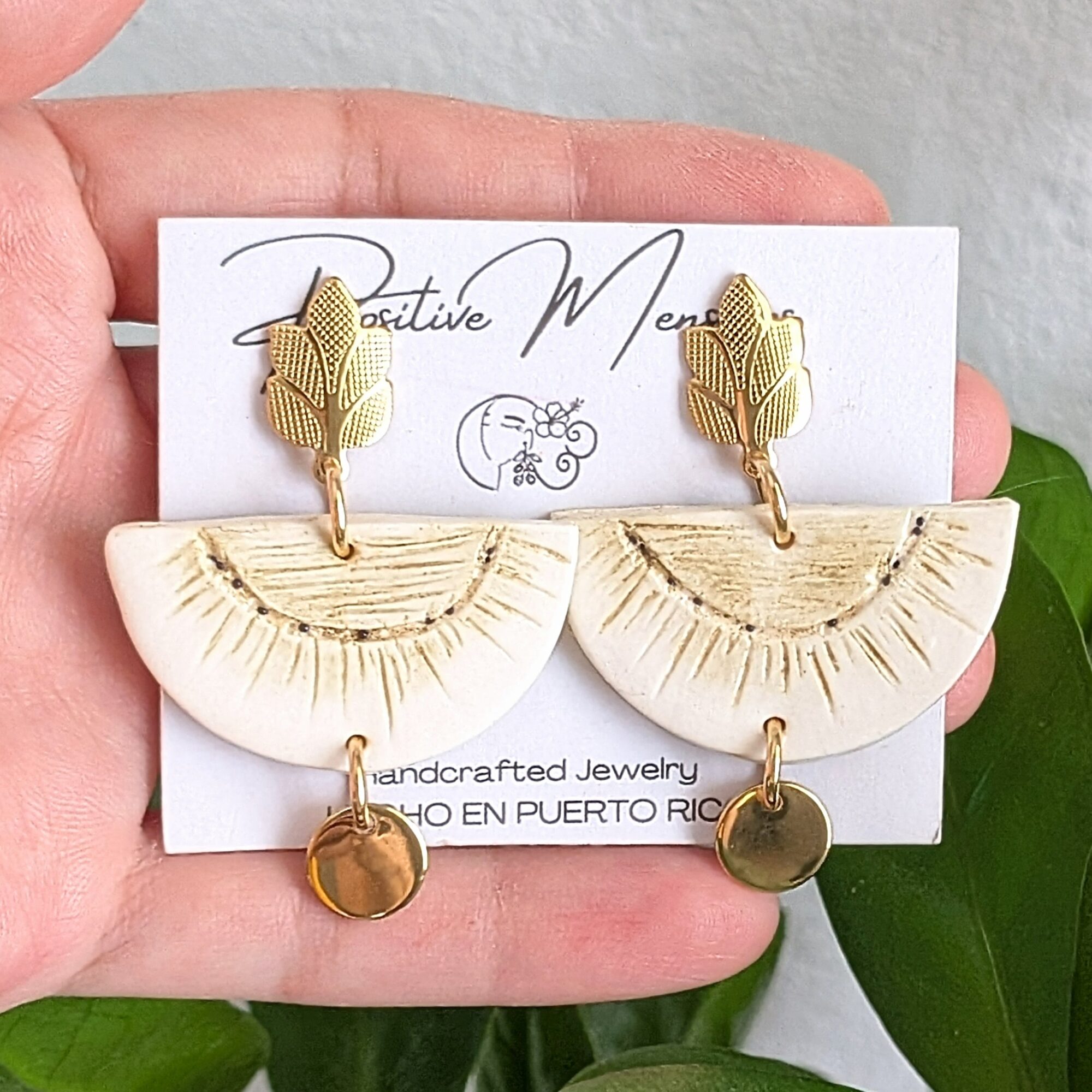 Half Pana Statement Earrings with Tree Post and Pendant