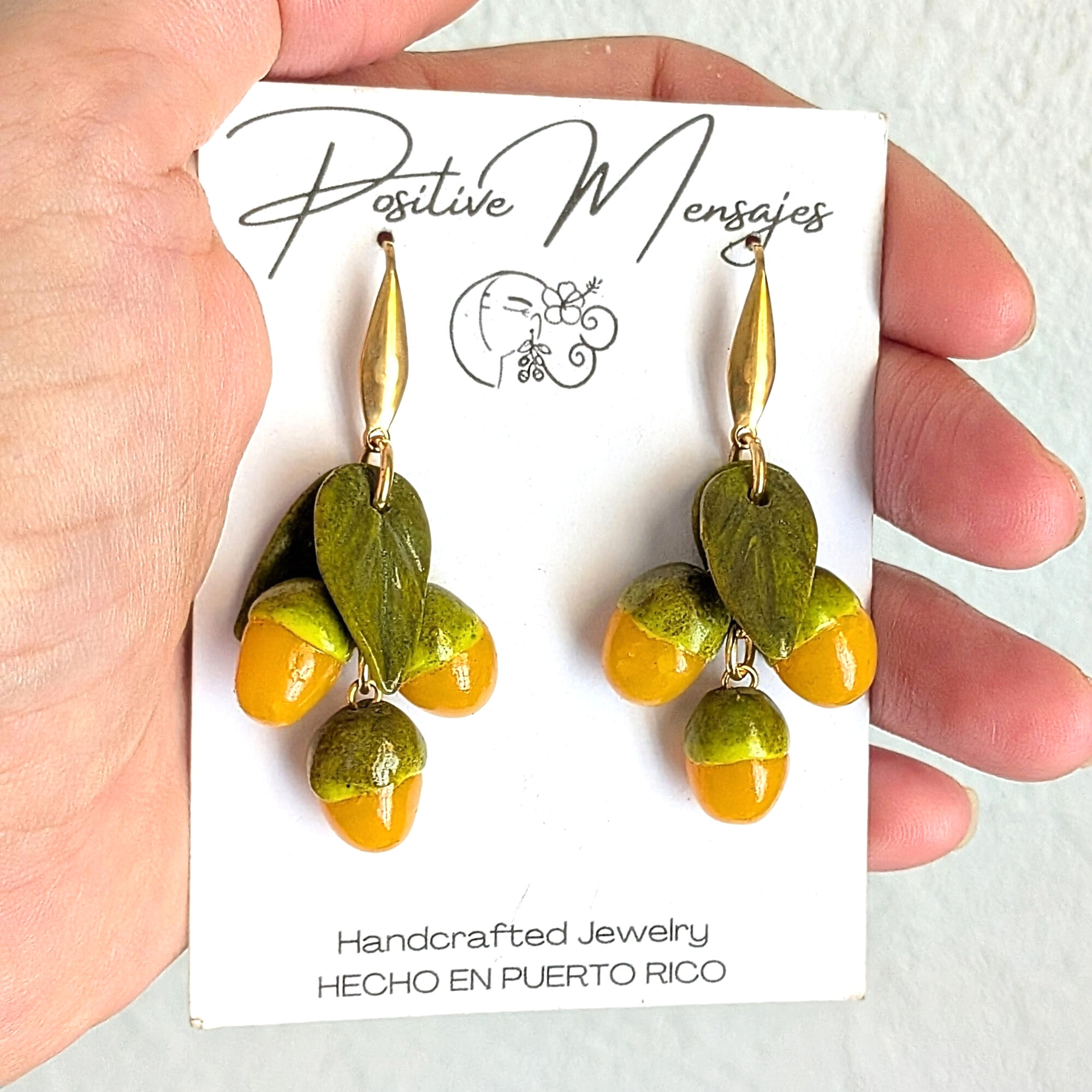 Quenepa Fruit With Leaves Earrings - Image 5