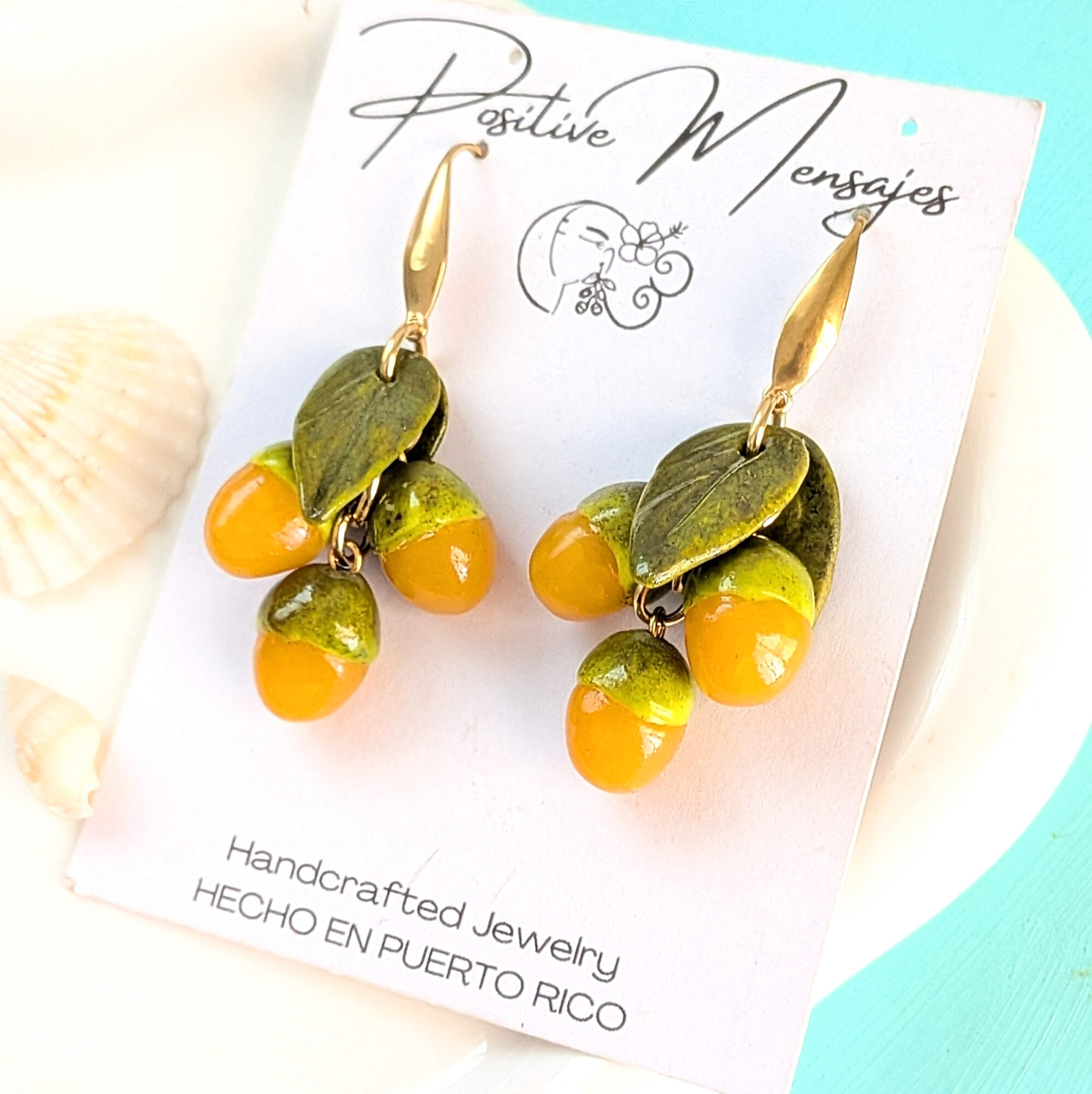 Quenepa Fruit With Leaves Earrings - Image 4