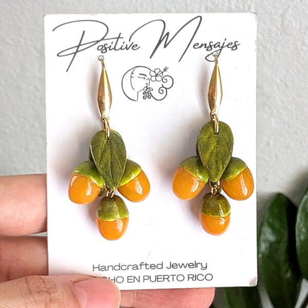 Quenepa Fruit With Leaves Earrings